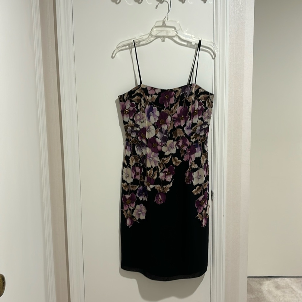 Adrianna Papell strapless silk evening floral dress